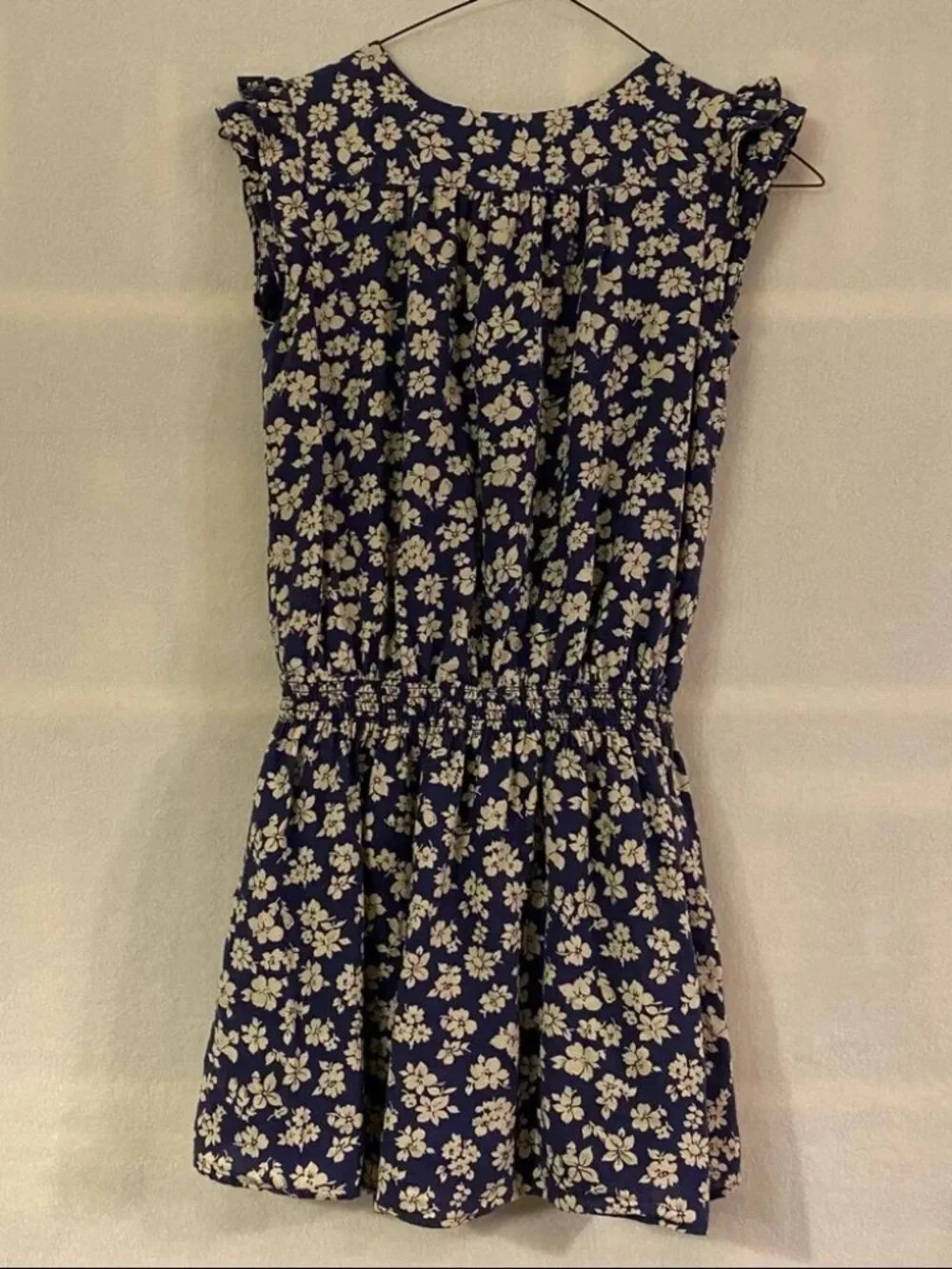 Polo Ralph Lauren indigo blue tan floral button down elastic waist dress